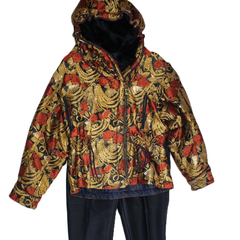 Vtg Skea Paris/Vail 2 Piece Size 8/12 Navy Gold Hooded Jacket /Jumpsuit